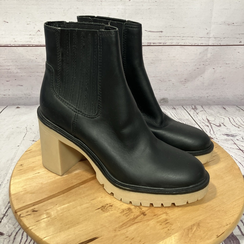 Dolce Vita Black Chelsea Boots Womens Size 10 Lug Sole Block Heel Ankle Boot